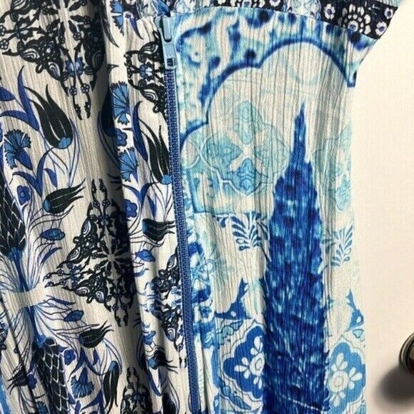 Hemant & Nandita Blue and White Beaded Zipper Boho Printed Maxi Dress - Picture 3 of 16